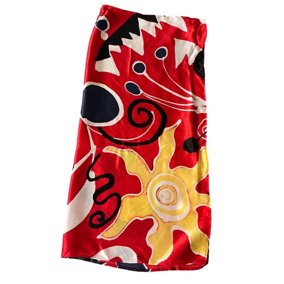 Chicos 100% Silk Square Scarf Red Abstract Sun Celestial Print RN 79984 - Picture 3 of 7